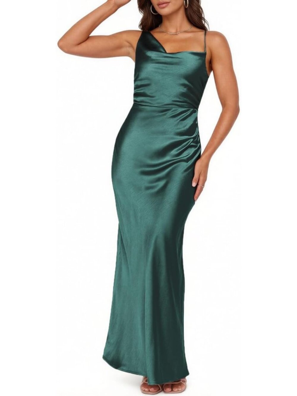 Formal Satin Silk Spaghetti Strap Maxi Dresses for Women Wedding Guest
